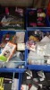4 TRAYS CONTAINING A LARGE QUANTITY OF ASSORTED ITEMS INCLUDING PHONE CASES, BABY TOYS, SOAP DISPENSER, BAG BUNGEE, JESLED LED STRIP LIGHTS, 5IN1 BEAUTY MASSAGER, CRAFTS BAGS ETC
