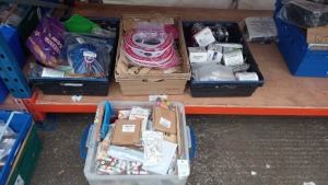 4 TRAYS CONTAINING LARGE QUANTITY OF ASSORTED ITEMS INCLUDING HIGH QUALITY CABLE, KIDS BUTTERFLY NET, IPHONE CASES, MARVEL HATS, WAX STRIPS, REFILLABLE TRAVEL BOTTLES, ETC