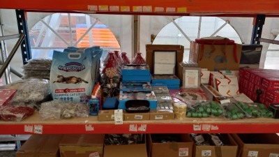 APPROX 100 PIECE ASSORTED LOT CONTAINING BOWLING AND CURLING TABLE GAME, CAT LITTER BAGS, GLITTER GLUE, CHILDRENS FACE PAINTING SET, HAIR CURLER, KIDS HIGHCHAIR, FRAMES, PHONE CASES, COVER SET ETC
