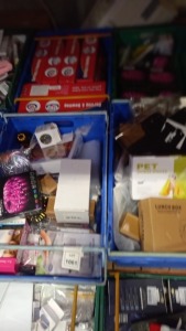 4 TRAYS CONTAINING A LARGE QUANTITY OF ASSORTED ITEMS INCLUDING CURLING AND BOWLING TABLE GAMES, JESLED LED STRIP LIGHTS, 5 IN 1 BEAUTY MASSAGER, LUNCH BOX, PET SHOWER SPRAYER ETC
