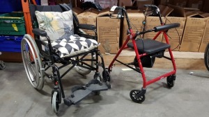 2 PIECE LOT CONTAINING 1 X INVACARE WHEELCHAIR AND 1 X DRIVE ZIMMER FRAME