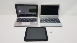 3 PIECE SPARES LOT CONTAINING 1 X ASUS LAPTOP 1 X HP TABLET 1 X SAMSUNG CHROMEBOOK - PLEASE NOTE ALL FOR SPARES.