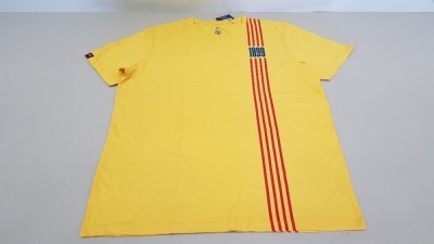 20 X BRAND NEW BARCA STORE OFFICIAL MERCHANDISE FC BARCELONA 1899 YELLOW SHORT SLEEVED TOPS KIDS SIZE 10 AND SIZE MEDIUM - WITH TAGS RRP €21 TOTAL €420