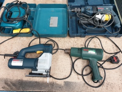 POWER TOOL LOT TO INCLUDE, MAKITA 110V CORDED JIGSAW, MAKITA 240V CORDED JIGSAW, BOSCH 110V CORDED HAND DRILL, BOSCH CORDED 240V HEAT GUN (LOTS 4001-4041 ARE LOCATED IN GATESHEAD - COLLECTION WILL BE THURSDAY 2ND SEPTEMBER ONLY BY APPOINTMENT - FULL DETAI