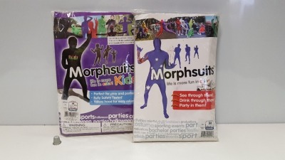 20 X BRAND NEW ASSORTED MORPHSUITS IE KIDS RAVER AND AUSTRALIA FLAG - IN 1 TRAY