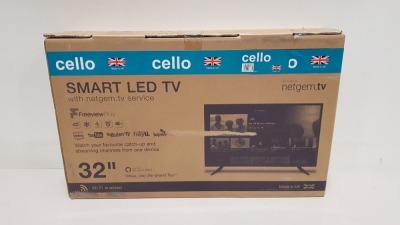 BRAND NEW CELLO 32 SMART LED TV WITH NETGEM.TV SERVICE