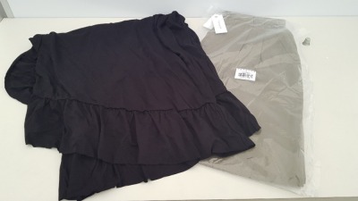 10 PIECE MIXED TOPSHOP AND DOROTHY PERKINS CLOTHING LOT CONTAINING 7 X TOPSHOP KHAKI PANTS UK SIZE 6 AND 3 X DOROTHY PERKINS BLACK SKIRTS UK SIZE 28