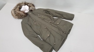 5 X BRAND NEW MISS SELFRIDGE KHAKI FAUX FUR HOODED COATS SIZES UK 6 AND 8 RRP-£69.00 PPC