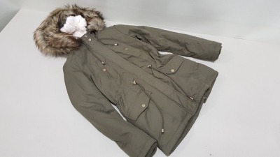 5 X BRAND NEW MISS SELFRIDGE KHAKI FAUX FUR HOODED COATS SIZES UK 6 AND 8 RRP-£69.00 PPC