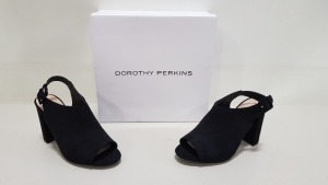 24 X BRAND NEW DOROTHY PERKINS BLACK SUEDE EFFECT HEELED OPEN TOE SHOES SIZE UK 4 RRP-£ 28.00 PPC