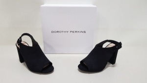 24 X BRAND NEW DOROTHY PERKINS BLACK SUEDE EFFECT HEELED OPEN TOE SHOES SIZE UK 7 RRP-£ 28.00 PPC