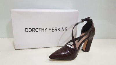 22 X BRAND NEW DOROTHY PERKINS CHOCOLATE ELMO HIGH HEELED SHOES UK SIZE 4 RRP £30.00 (TOTAL RRP £660.00)