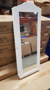 4 X BRAND NEW MIRRORED JEWELLERY CABINET IN WHITE (107 X 43.5 X 14.3.CM) - 4 BOXES