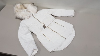 4 X BRAND NEW MISS SELFRIDGE PUFFER FAUX FUR HOODED JACKETS UK SIZE 14 RRP £85.00 (TOTAL RRP £340.00)