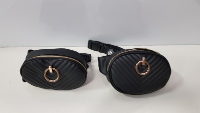 24 X BRAND NEW BLACK LEATHER STYLED BUM BAGS