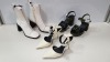 17 PIECE MIXED TOPSHOP SHOE LOT CONTAINING 5 X WHITE HOME RUN LEATHER HEELED ANKLE BOOTS RRP £89.00 AND 9 X LOTUS KHAKI HEELED SHOES RRP £59.00 AND 3 X GLIDE WHITE HIGH HEELS