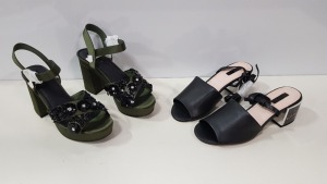 14 PIECE MIXED TOPSHOP SHOE LOT CONTAINING LOTUS KHAKI HEELED SHOES, KISSES BLACK PUMPS AND NEVE BLACK HEELED SANDALS