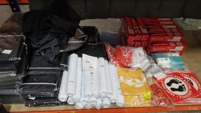 LARGE QUANTITY ASSORTED LOT CONTAINING BBQ COVERS, BATH MAT, CURLING AND BOWLING TABLE GAMES ETC