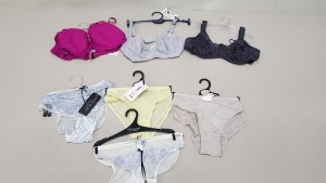 50 PIECE WOMENS UNDERWEAR LOT CONTAINING PANTIES, BRAS AND THONGS IN VARIOUS COLOURS, STYLES AND SIZES (PLEASE NOTE SOME LABELS ARE DELABELED)