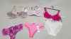 50 PIECE WOMENS UNDERWEAR LOT CONTAINING PANTIES, BRAS AND THONGS IN VARIOUS COLOURS, STYLES AND SIZES (PLEASE NOTE SOME LABELS ARE DELABELED)