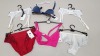 50 PIECE WOMENS UNDERWEAR LOT CONTAINING PANTIES, BRAS AND THONGS IN VARIOUS COLOURS, STYLES AND SIZES (PLEASE NOTE SOME LABELS ARE DELABELED)