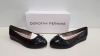 18 X BRAND NEW DOROTHY PERKINS BLACK PANTHA FLAT LEATHER STYLED SHOES UK SIZE 7 RRP £25.00 (TOTAL RRP £450.00)