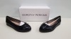 18 X BRAND NEW DOROTHY PERKINS BLACK PANTHA FLAT LEATHER STYLED SHOES UK SIZE 3, 7 AND 8 RRP £25.00 (TOTAL RRP £450.00)