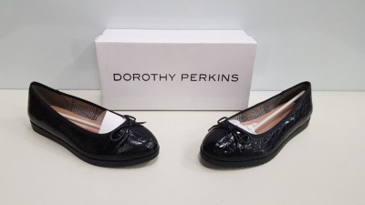 18 X BRAND NEW DOROTHY PERKINS BLACK PANTHA FLAT LEATHER STYLED SHOES UK SIZE 3 AND 5 RRP £25.00 (TOTAL RRP £450.00)