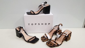 19 X BRAND NEW TOPSHOP NORA BLACK HEELED SHOES AND NORA TRUE LEOPARD SHOES UK SIZE 6 RRP £39.00 (TOTAL RRP £741.00)