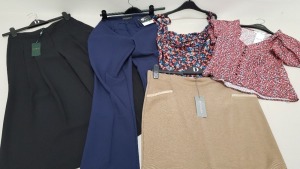 30 PIECE MIXED CLOTHING LOT CONTAINING PRINCIPLES SKIRTS, WALLIS SKIRTS, DOROTHY PERKINS PANTS AND TROUSERS AND A FLOWER DETAILED DRESS ETC (NOTE: SOME ITEMS HAVE STORE SECURITY TAGS)