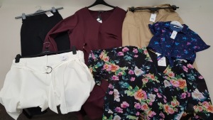 30 PIECE MIXED CLOTHING LOT CONTAINING PRINCIPLES SKIRTS, VILLA CLOTHING TOPS, DOROTHY PERKINS BLOUSES AND DOROTHY PERKINS TROUSERS ETC (NOTE: SOME ITEMS HAVE STORE SECURITY TAGS)