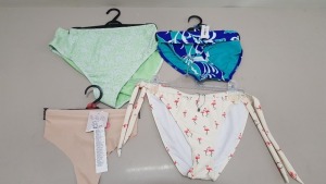 30 PIECE MIXED CLOTHING LOT CONTAINING WOMENS BRAS, WOMENS BIKINI TOPS AND BOTTOMS, CROP TOPS AND WOMENS BRIEFS (NOTE: SOME ITEMS HAVE STORE SECURITY TAGS)