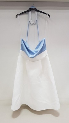 8 X DELABELED WHITE AND BLUE PROM DRESSES IN VARIOUS SIZES