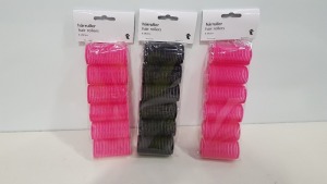 360 X BRAND NEW 6 PIECE HAIR ROLLER SETS IN PINK AND BLACK - IN 15 BOXES