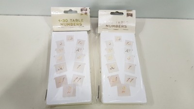 3,600 X BRAND NEW BOXED PACK OF 30 WE DO 1-30 TABLE NUMBERS - ON FULL PALLET