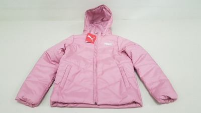 6 X BRAND NEW PUMA WATER REPELENT PINK HOODED PUFFER JACKETS AGE 9-10 YEARS