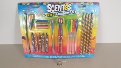 64 X BRAND NEW SCENTOS SCENTED RAINBOW PACK OF PENS, PENCILS, CRAYONS AND RUBBERS ETC. ALL