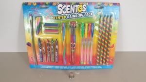 64 X BRAND NEW SCENTOS SCENTED RAINBOW PACK OF PENS, PENCILS, CRAYONS AND RUBBERS ETC. ALL