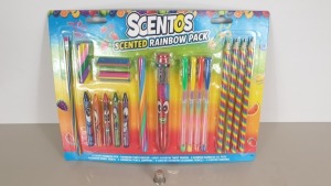 64 X BRAND NEW SCENTOS SCENTED RAINBOW PACK OF PENS, PENCILS, CRAYONS AND RUBBERS ETC. ALL