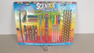 64 X BRAND NEW SCENTOS SCENTED RAINBOW PACK OF PENS, PENCILS, CRAYONS AND RUBBERS ETC. ALL
