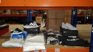 12 PIECE MIXED CLOTHING LOT CONTAINING ADIDAS GAZELLES KIDS, ADIDAS SOLAR BOOST TRAINERS, ADIDAS 3MC TRAINERS, ADIDAS SHORTS, T SHIRTS AND SOCKS ETC