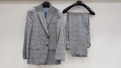 3 X BRAND NEW LUTWYCHE HAND TAILORED GREY & BLUE CHEQUERED SUITS SIZE 44R AND 40R (PLEASE NOTE SUITS ARE NOT FULLY TAILORED)