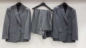 3 X BRAND NEW LUTWYCHE HAND TAILORED DARK GREY PINSTRIPED AND PATTERNED SUITS SIZE 42R AND 44R (PLEASE NOTE SUITS ARE NOT FULLY TAILORED)