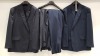 3 X BRAND NEW LUTWYCHE HAND TAILORED DARK BLUE PATTERNED AND PINSTRIPED SUITS SIZE 52R (PLEASE NOTE SUITS ARE NOT FULLY TAILORED)