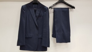 3 X BRAND NEW LUTWYCHE HAND TAILORED DARK BLUE PATTERNED AND PLAIN SUITS SIZE 38R, 42R AND 50R (PLEASE NOTE SUITS ARE NOT FULLY TAILORED)