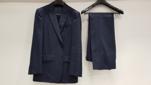 3 X BRAND NEW LUTWYCHE HAND TAILORED DARK BLUE PATTERNED AND PLAIN SUITS SIZE 48R, 38R AND 50R (PLEASE NOTE SUITS ARE NOT FULLY TAILORED)