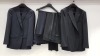 3 X BRAND NEW LUTWYCHE HAND TAILORED BLACK STRIPED AND PLAIN SUITS SIZE 46L AND 46R (PLEASE NOTE SUITS ARE NOT FULLY TAILORED)