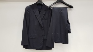 3 X BRAND NEW LUTWYCHE HAND TAILORED BLACK PINSTRIPED AND PLAIN SUITS SIZE 44R, 44L AND 46R (PLEASE NOTE SUITS ARE NOT FULLY TAILORED)