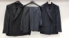 3 X BRAND NEW LUTWYCHE HAND TAILORED BLACK PLAIN SUITS SIZE 44R, 48R AND 50R (PLEASE NOTE SUITS ARE NOT FULLY TAILORED)