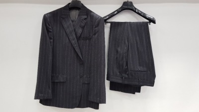 3 X BRAND NEW LUTWYCHE HAND TAILORED CHARCOAL PIN STRIPED SUITS IN SIZES UK 44S, 44L AND 54L (PLEASE NOTE SUITS ARE NOT FULLY TAILORED)